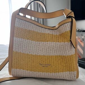 Kate Spade Knott yellow white striped shoulder bag with wallet.
